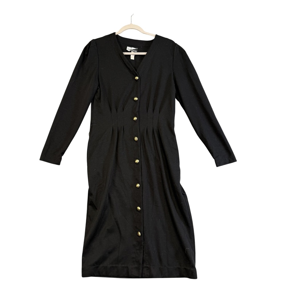 Vintage Sunshine Starshine Dress Womens 8 Black Button Sheath Long Sleeve‎ 80s